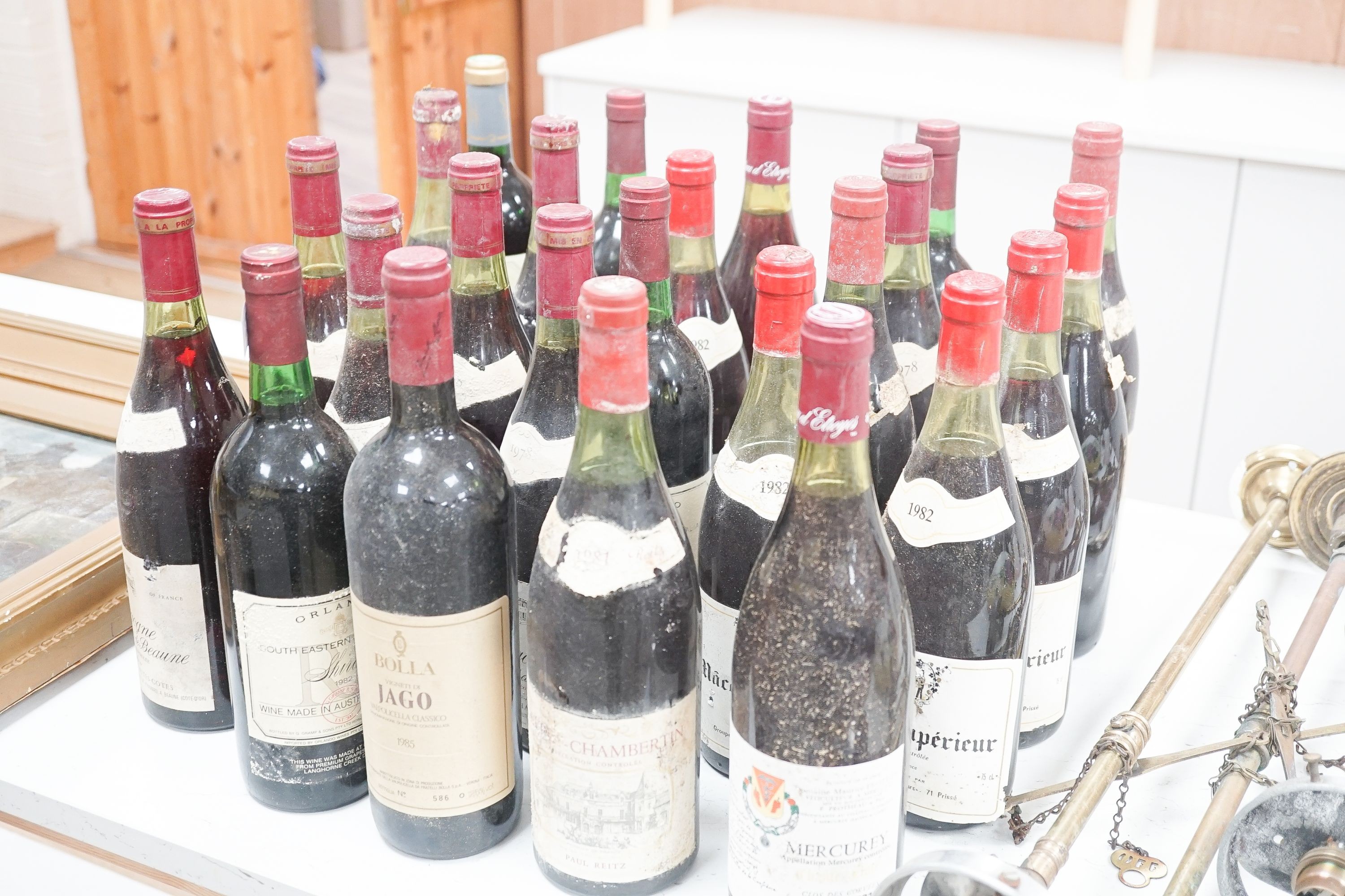 24 bottles of mixed red wine to include - one Gevrey Chambertin 1981, five Macon Superieur and seven Bourgogne Hautes Cotes des Beaune 1978